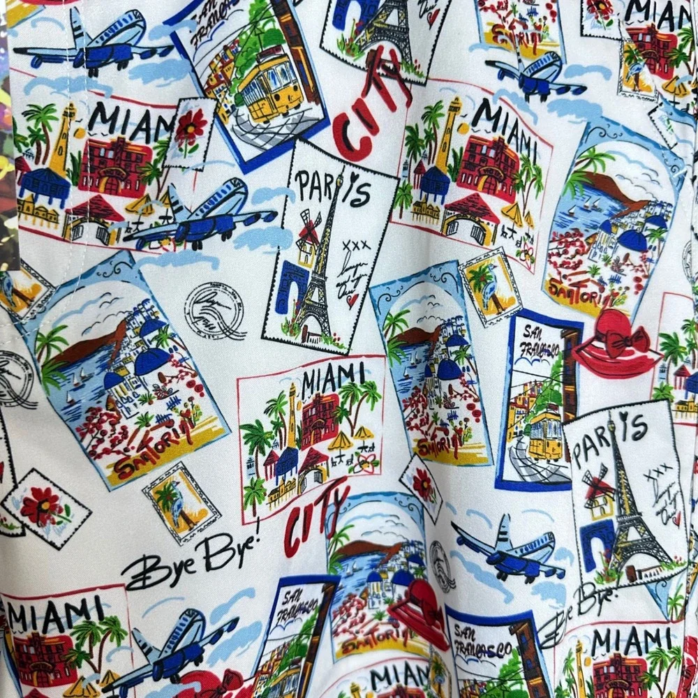 NEW Robert Graham Around the World Swim Shorts Mens XL Postcard Print Maximalist